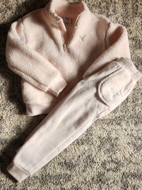 Puma Kids Light Pink Sherpa Joggers And Sweater Set